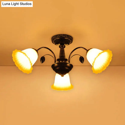 DecorBites™ DecorBites™ Bronze Countryside Blossom Ceiling Mount Light Fixture with Frosted Glass for Bedroom - 3/5 Lights Semi Flush