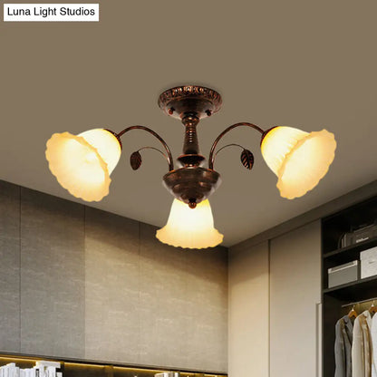DecorBites™ DecorBites™ Bronze Countryside Blossom Ceiling Mount Light Fixture with Frosted Glass for Bedroom - 3/5 Lights Semi Flush