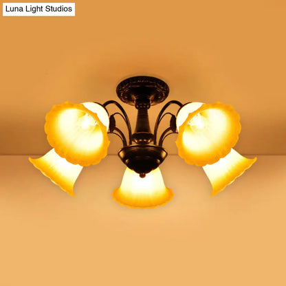 DecorBites™ DecorBites™ Bronze Countryside Blossom Ceiling Mount Light Fixture with Frosted Glass for Bedroom - 3/5 Lights Semi Flush