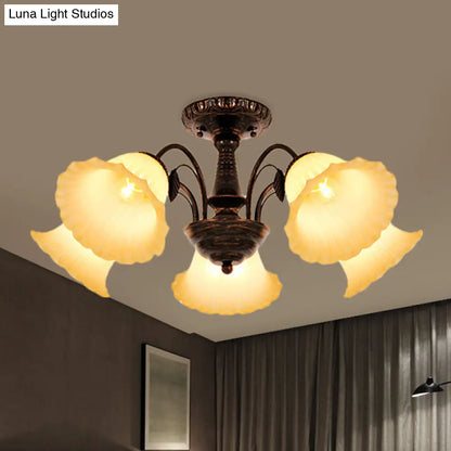DecorBites™ DecorBites™ Bronze Countryside Blossom Ceiling Mount Light Fixture with Frosted Glass for Bedroom - 3/5 Lights Semi Flush
