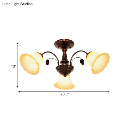 DecorBites™ DecorBites™ Bronze Countryside Blossom Ceiling Mount Light Fixture with Frosted Glass for Bedroom - 3/5 Lights Semi Flush