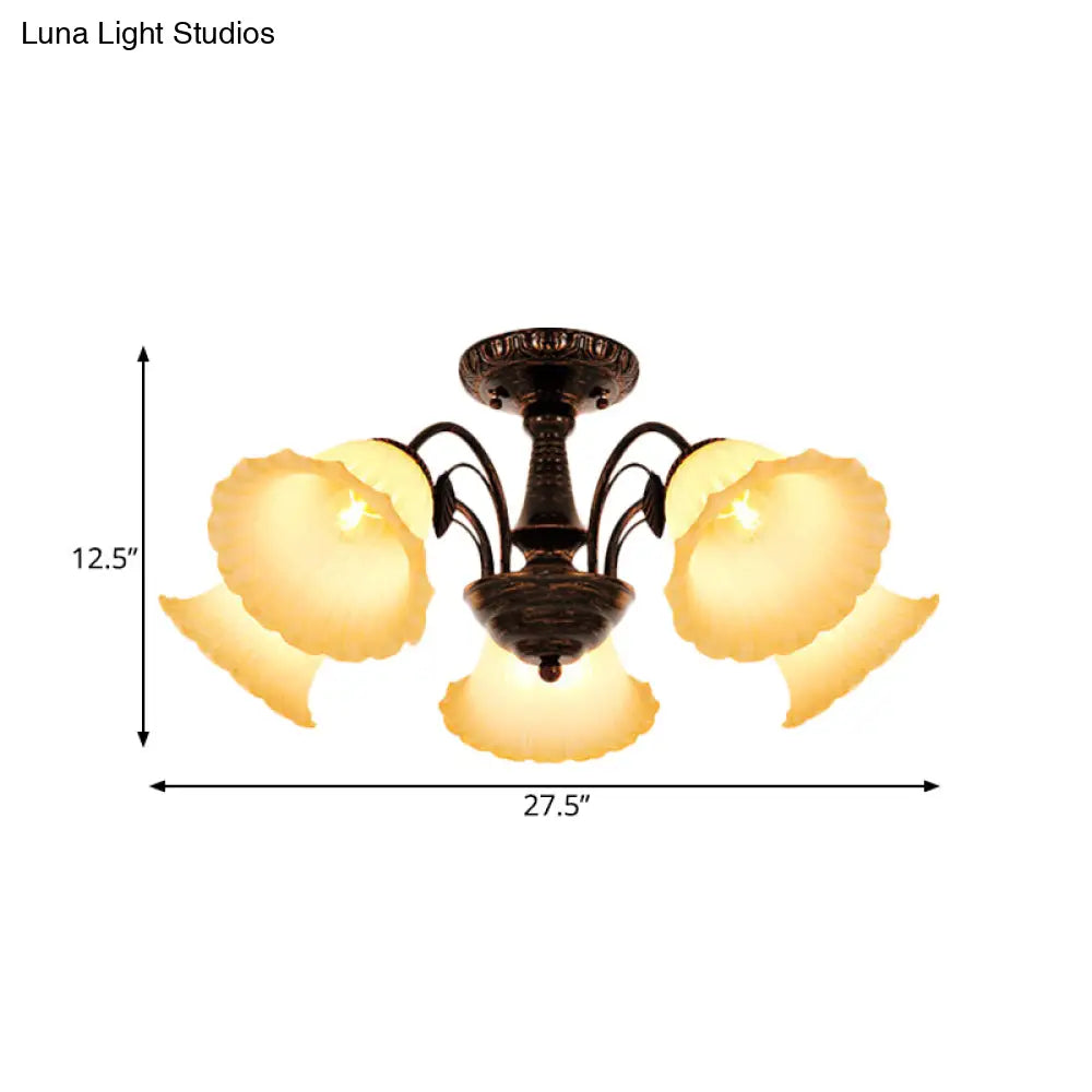DecorBites™ DecorBites™ Bronze Countryside Blossom Ceiling Mount Light Fixture with Frosted Glass for Bedroom - 3/5 Lights Semi Flush