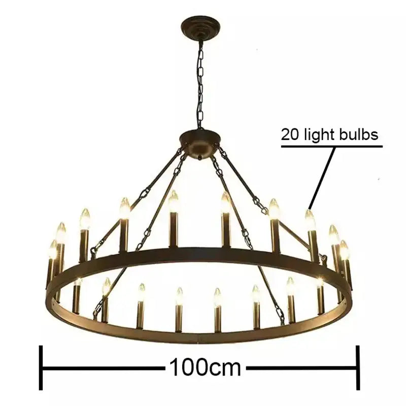 Antique brass decorbites iron round led pendant chandelier with 20 candle-style bulbs for living room lighting