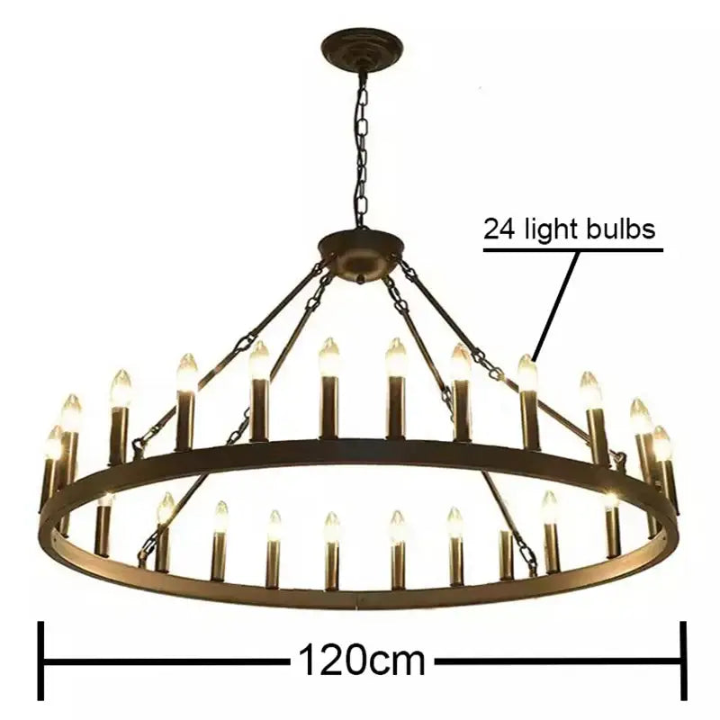 Antique brass decorbites iron round double-ring led pendant chandelier with 24 candle-style bulbs for living room
