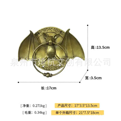 Bronze dog and bat head door knocker pendant featuring a bat shape with spread wings and intricate scrollwork backplate
