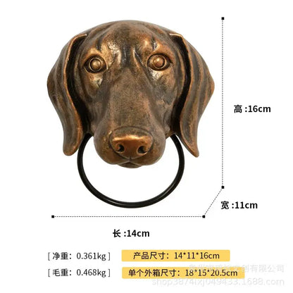 Bronze dog head door knocker with black ring pendant designed for courtyard wall use in bronze material