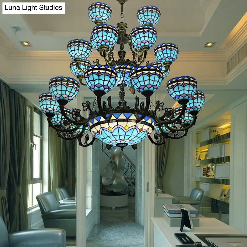 ثريا تيفاني بلمسة نهائية برونزية بثلاث طبقات لإضاءة أنيقة من الأعلى في غرف النوم وغرف المعيشة