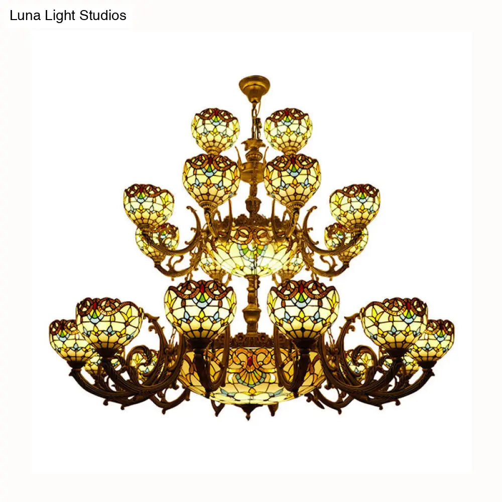 ثريا تيفاني بلمسة نهائية برونزية بثلاث طبقات لإضاءة أنيقة من الأعلى في غرف النوم وغرف المعيشة