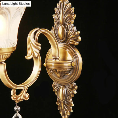 Bronze Floral Wall Sconce with Frosted White Glass - Single Bulb Wall Light for Aisle - Traditional Design