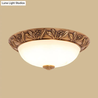 DecorBites™ DecorBites™ Bronze Flush Mount Light with Cream Glass Bowl and Floral Trim, Traditional LED Ceiling Fixture - 12"/16" Width