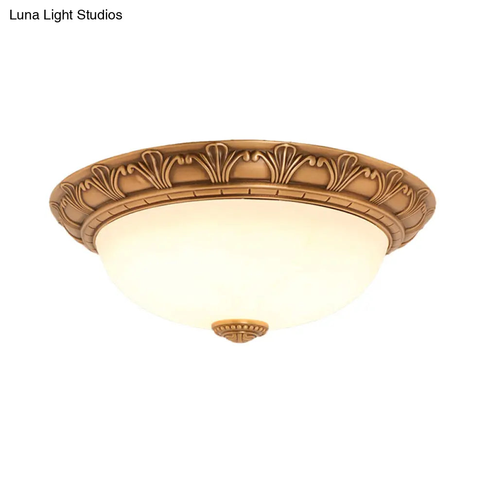 DecorBites™ DecorBites™ Bronze Flush Mount Light with Cream Glass Bowl and Floral Trim, Traditional LED Ceiling Fixture - 12"/16" Width