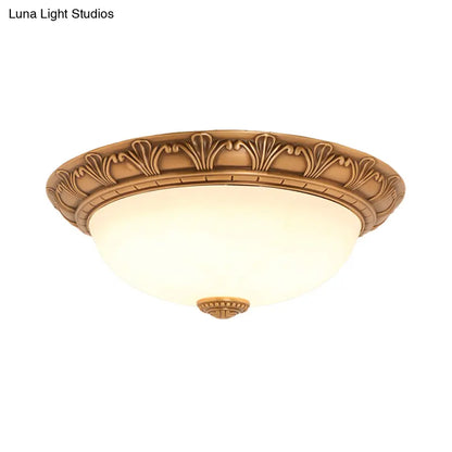 DecorBites™ DecorBites™ Bronze Flush Mount Light with Cream Glass Bowl and Floral Trim, Traditional LED Ceiling Fixture - 12"/16" Width