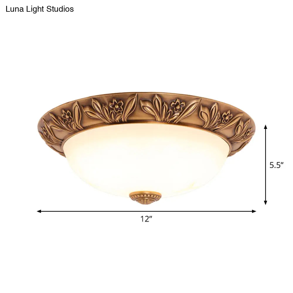 DecorBites™ DecorBites™ Bronze Flush Mount Light with Cream Glass Bowl and Floral Trim, Traditional LED Ceiling Fixture - 12"/16" Width