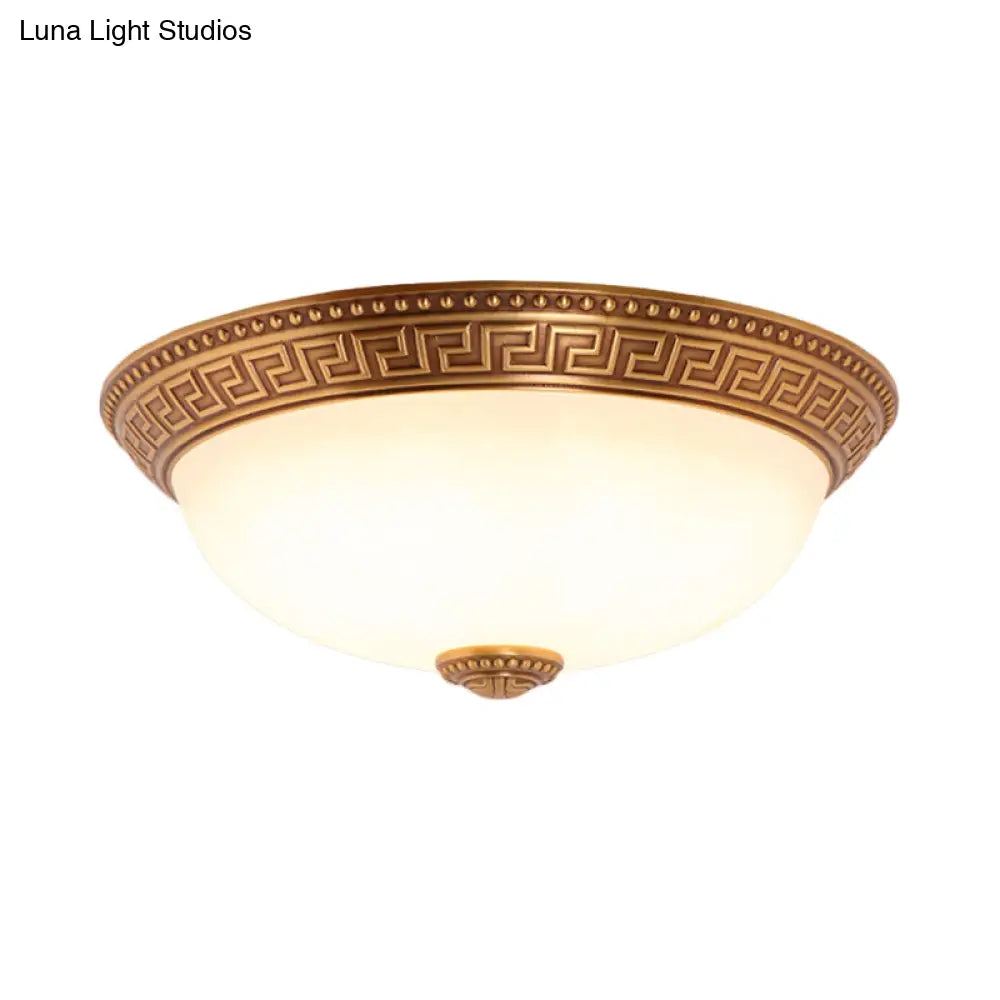 DecorBites™ DecorBites™ Bronze Flush Mount Light with Cream Glass Bowl and Floral Trim, Traditional LED Ceiling Fixture - 12"/16" Width