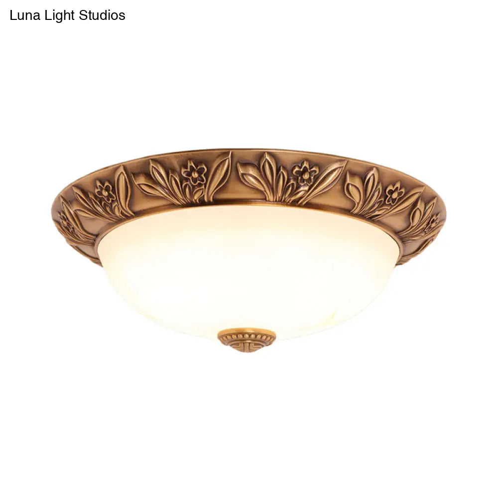 DecorBites™ DecorBites™ Bronze Flush Mount Light with Cream Glass Bowl and Floral Trim, Traditional LED Ceiling Fixture - 12"/16" Width