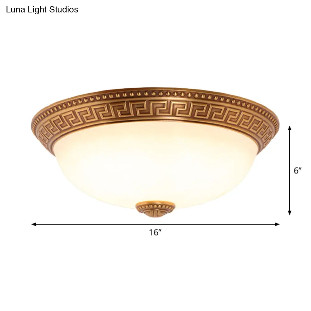 DecorBites™ DecorBites™ Bronze Flush Mount Light with Cream Glass Bowl and Floral Trim, Traditional LED Ceiling Fixture - 12"/16" Width