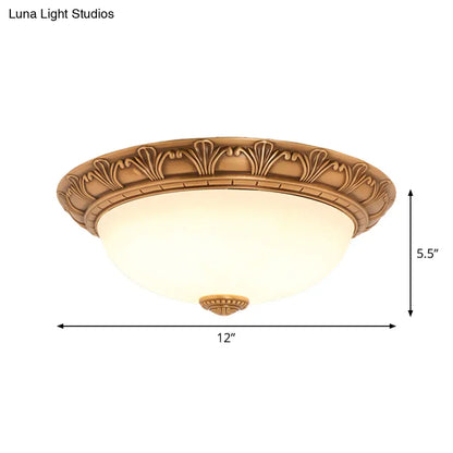 DecorBites™ DecorBites™ Bronze Flush Mount Light with Cream Glass Bowl and Floral Trim, Traditional LED Ceiling Fixture - 12"/16" Width