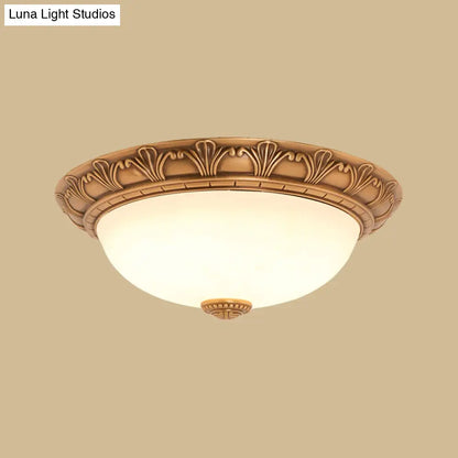 DecorBites™ DecorBites™ Bronze Flush Mount Light with Cream Glass Bowl and Floral Trim, Traditional LED Ceiling Fixture - 12"/16" Width