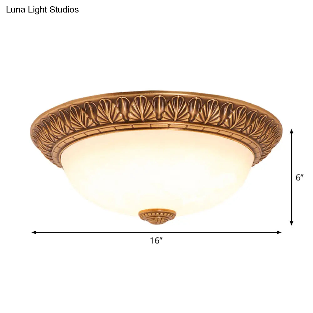 DecorBites™ DecorBites™ Bronze Flush Mount Light with Cream Glass Bowl and Floral Trim, Traditional LED Ceiling Fixture - 12"/16" Width