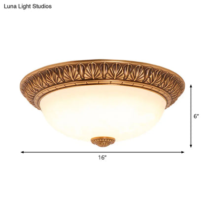 DecorBites™ DecorBites™ Bronze Flush Mount Light with Cream Glass Bowl and Floral Trim, Traditional LED Ceiling Fixture - 12"/16" Width