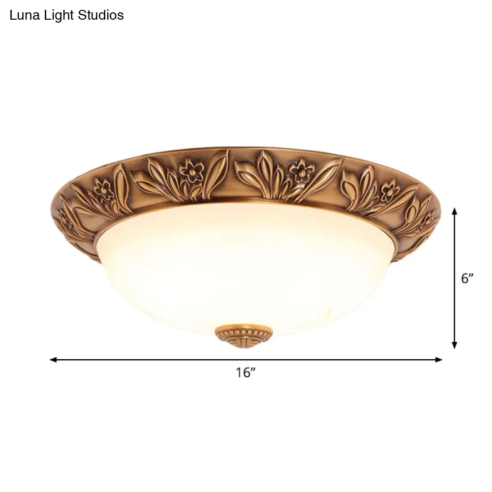 DecorBites™ DecorBites™ Bronze Flush Mount Light with Cream Glass Bowl and Floral Trim, Traditional LED Ceiling Fixture - 12"/16" Width