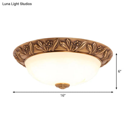 DecorBites™ DecorBites™ Bronze Flush Mount Light with Cream Glass Bowl and Floral Trim, Traditional LED Ceiling Fixture - 12"/16" Width