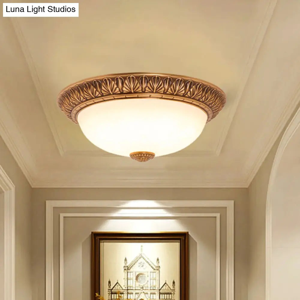 DecorBites™ DecorBites™ Bronze Flush Mount Light with Cream Glass Bowl and Floral Trim, Traditional LED Ceiling Fixture - 12"/16" Width