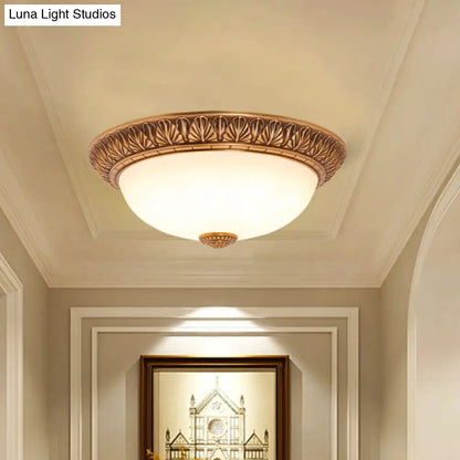 DecorBites™ DecorBites™ Bronze Flush Mount Light with Cream Glass Bowl and Floral Trim, Traditional LED Ceiling Fixture - 12"/16" Width