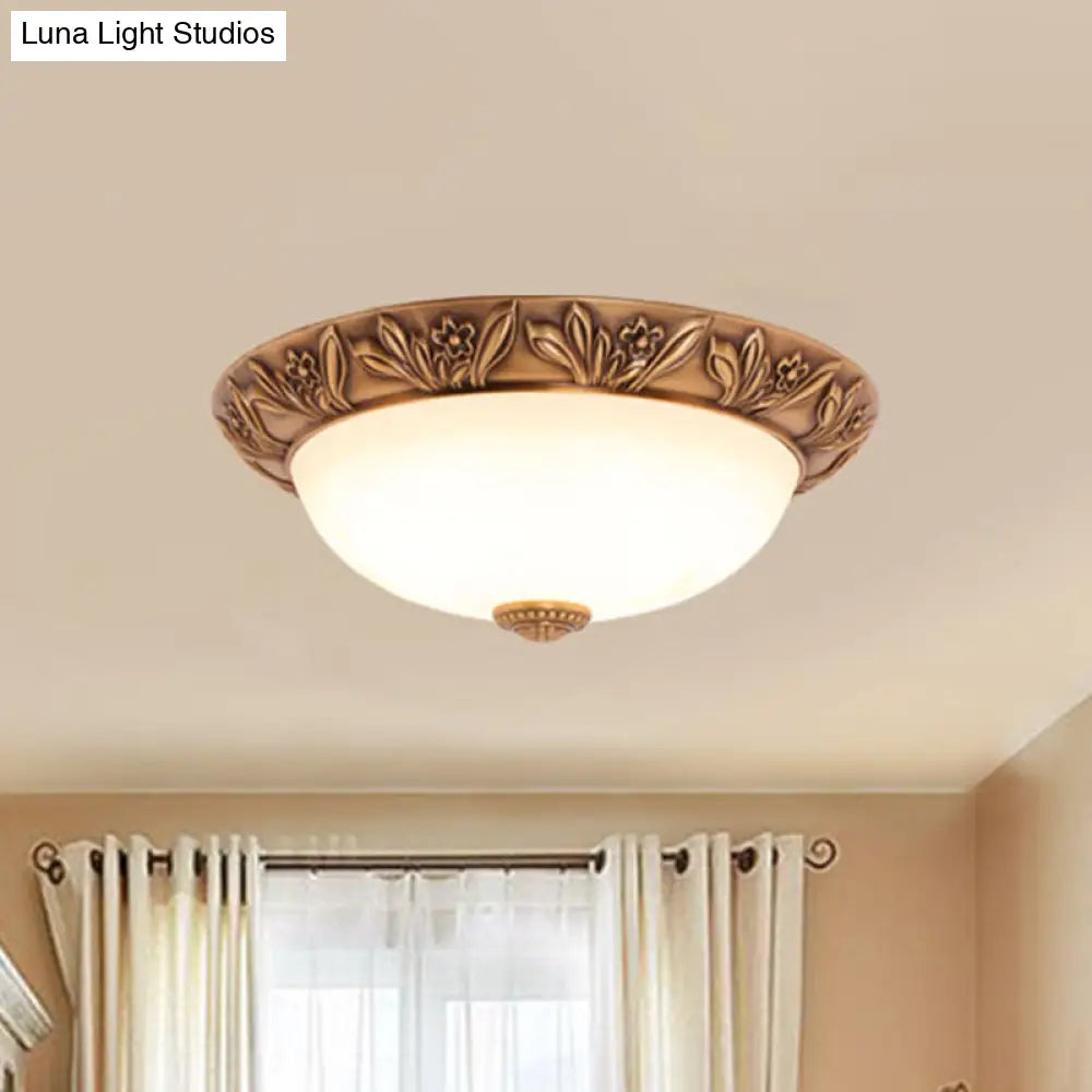 DecorBites™ DecorBites™ Bronze Flush Mount Light with Cream Glass Bowl and Floral Trim, Traditional LED Ceiling Fixture - 12"/16" Width