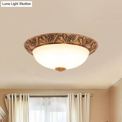 DecorBites™ DecorBites™ Bronze Flush Mount Light with Cream Glass Bowl and Floral Trim, Traditional LED Ceiling Fixture - 12"/16" Width