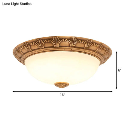 DecorBites™ DecorBites™ Bronze Flush Mount Light with Cream Glass Bowl and Floral Trim, Traditional LED Ceiling Fixture - 12"/16" Width