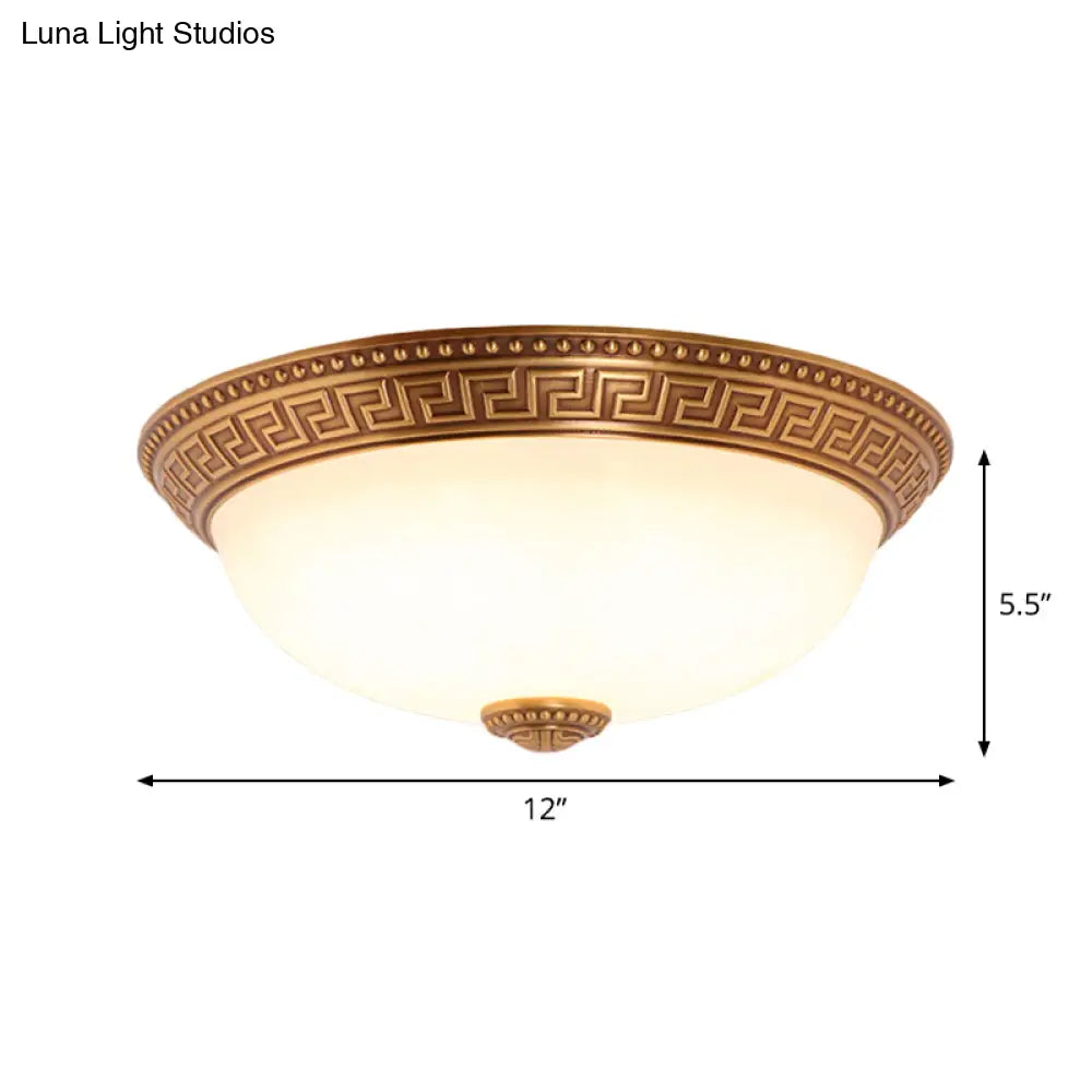 DecorBites™ DecorBites™ Bronze Flush Mount Light with Cream Glass Bowl and Floral Trim, Traditional LED Ceiling Fixture - 12"/16" Width