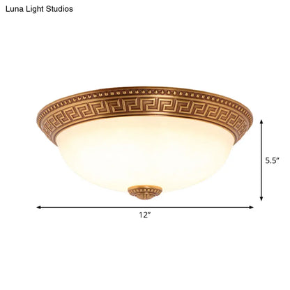 DecorBites™ DecorBites™ Bronze Flush Mount Light with Cream Glass Bowl and Floral Trim, Traditional LED Ceiling Fixture - 12"/16" Width