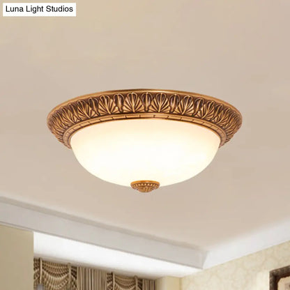DecorBites™ DecorBites™ Bronze Flush Mount Light with Cream Glass Bowl and Floral Trim, Traditional LED Ceiling Fixture - 12"/16" Width