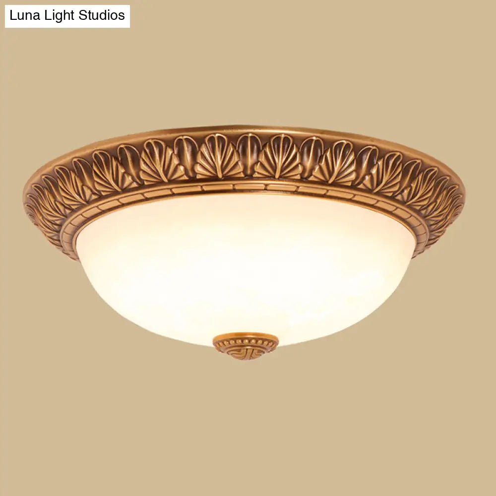 DecorBites™ DecorBites™ Bronze Flush Mount Light with Cream Glass Bowl and Floral Trim, Traditional LED Ceiling Fixture - 12"/16" Width