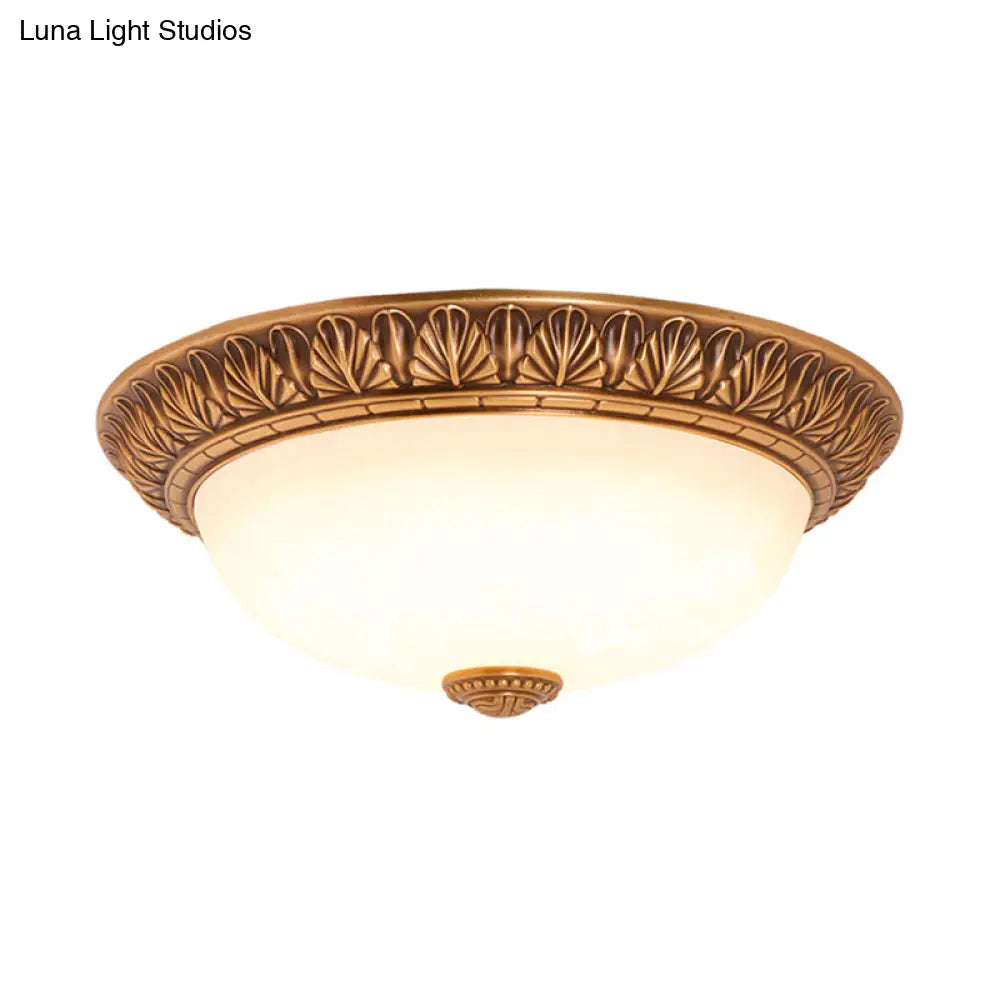 DecorBites™ DecorBites™ Bronze Flush Mount Light with Cream Glass Bowl and Floral Trim, Traditional LED Ceiling Fixture - 12"/16" Width