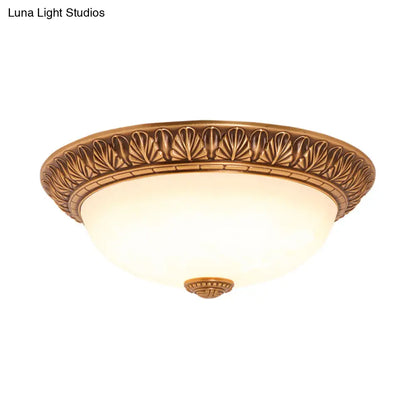 DecorBites™ DecorBites™ Bronze Flush Mount Light with Cream Glass Bowl and Floral Trim, Traditional LED Ceiling Fixture - 12"/16" Width