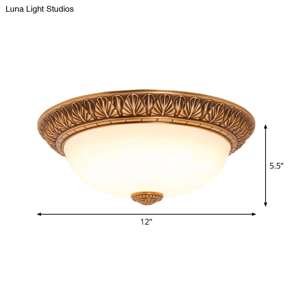 DecorBites™ DecorBites™ Bronze Flush Mount Light with Cream Glass Bowl and Floral Trim, Traditional LED Ceiling Fixture - 12"/16" Width