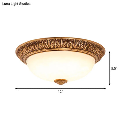 DecorBites™ DecorBites™ Bronze Flush Mount Light with Cream Glass Bowl and Floral Trim, Traditional LED Ceiling Fixture - 12"/16" Width