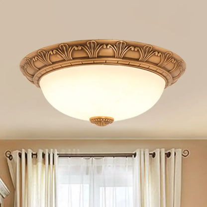 DecorBites™ DecorBites™ Bronze Flush Mount Light with Cream Glass Bowl and Floral Trim, Traditional LED Ceiling Fixture - 12"/16" Width