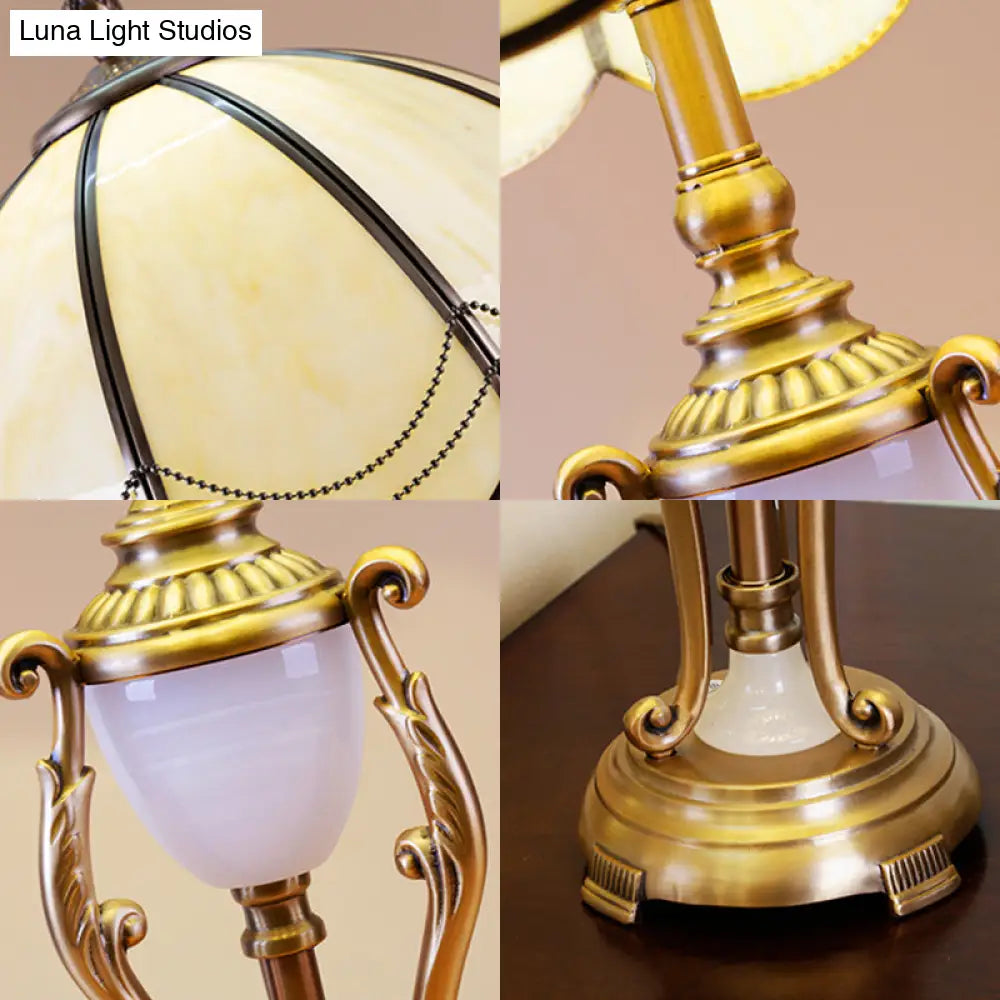 Bronze Font Night Light Table Lamp with Scalloped Lampshade - Traditional Design