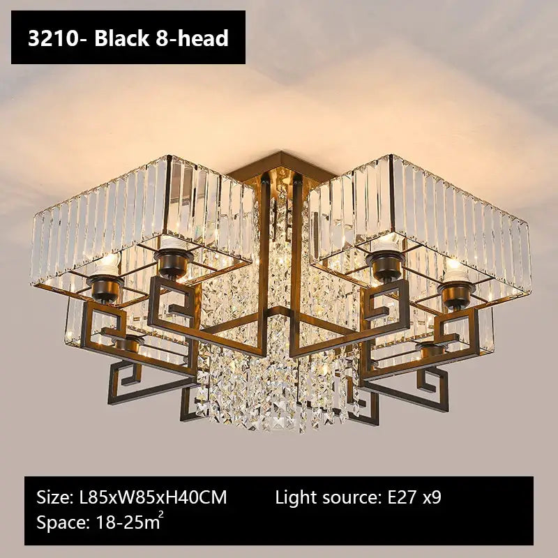 Bronze geometric crystal rectangular ceiling light with black 8-head fixture gold frame and clear prisms pendant light decorbites crystal rectangular