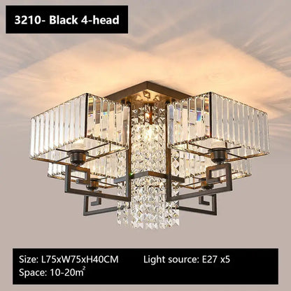 Bronze geometric crystal rectangular pendant light with black metal frame and clear crystal prisms for living room decorbites crystal rectangular ceiling