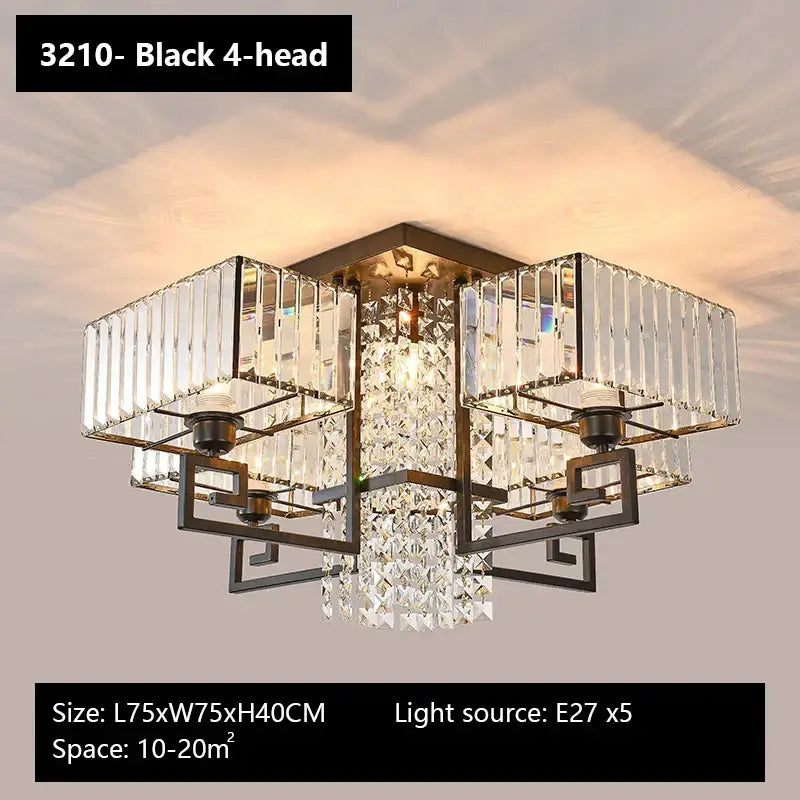 Bronze geometric crystal rectangular pendant light with black metal frame and clear crystal prisms for living room decorbites crystal rectangular ceiling