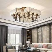 Bronze geometric crystal rectangular ceiling pendant light with faceted crystals for living room decorbites crystal rectangular