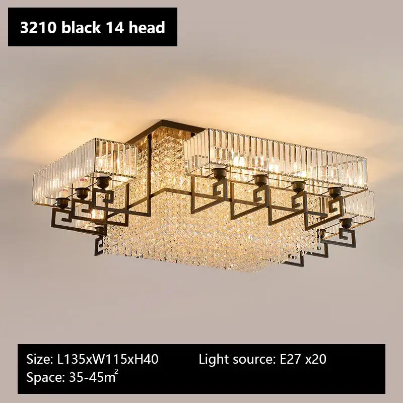 Elegant bronze geometric pendant light with black metal frame crystal accents and 20 e27 bulbs for living room decorbites crystal rectangular ceiling