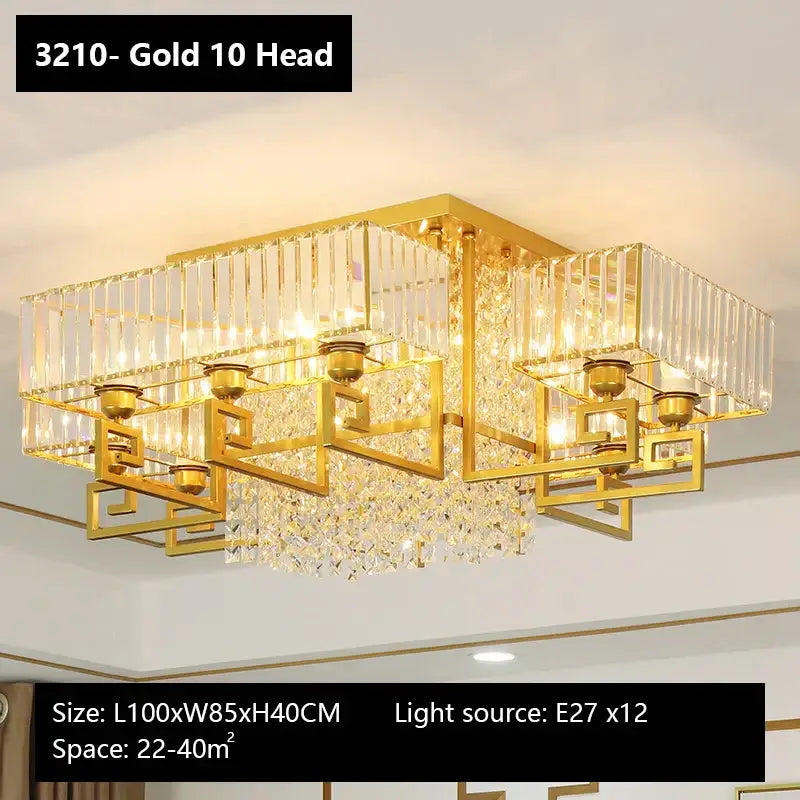 Bronze geometric crystal rectangular ceiling light with gold finish and crystal accents for modern living room decorbites pendant light