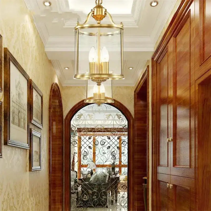 Bronze glass chandelier pendant light with brass lantern style and clear panels featuring three bulbs for dining room decorbites bronze glass