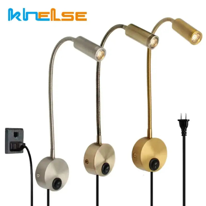 Adjustable decorbites bronze gooseneck led wall lamp with brushed nickel and brass finishes for bedroom reading decor