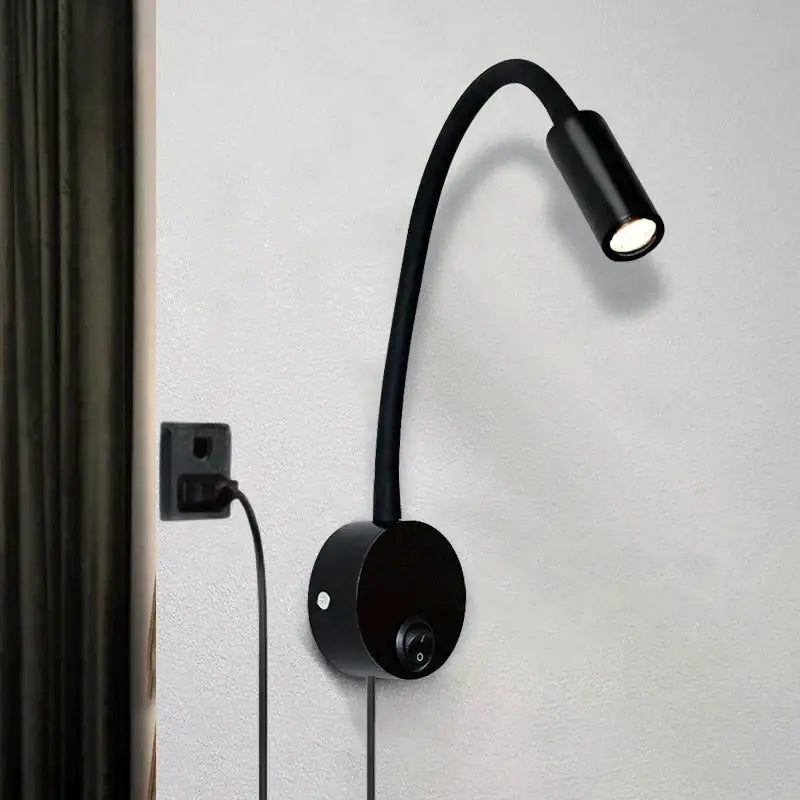 Black gooseneck wall lamp with flexible curved arm and cylindrical head for decorbites bronze gooseneck led lighting